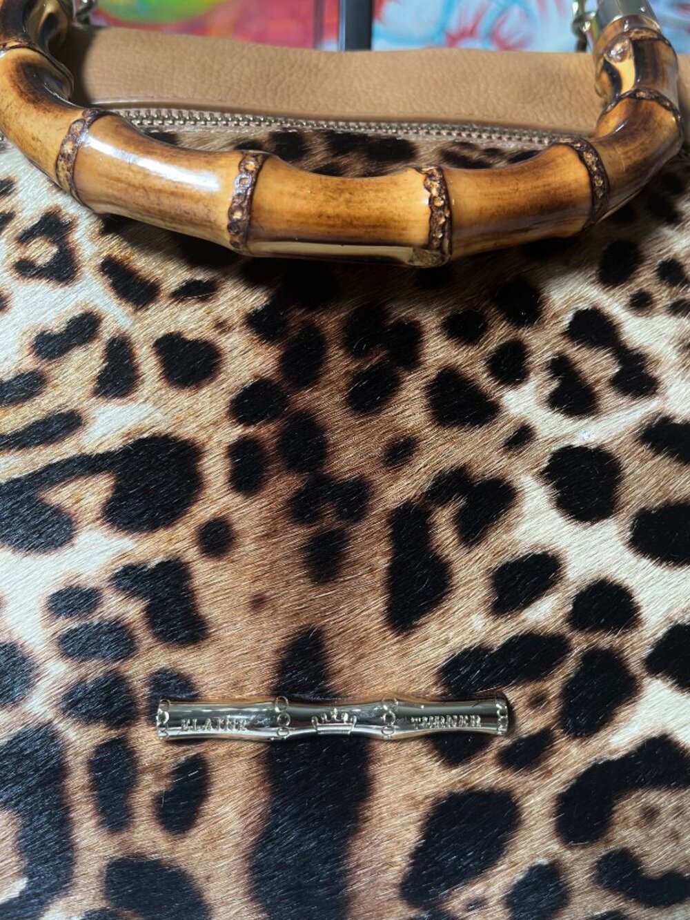 Elaine Turner Celeste Cheetah Haircalf Bamboo Convertible Satchel Backpack - Picture 3 of 16